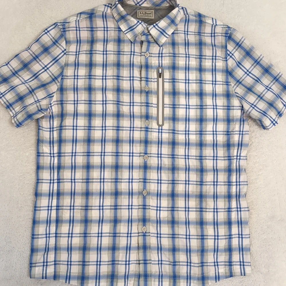 LL Bean Cool Weave Shirt‎ Long Sleeve Mens Blue & White